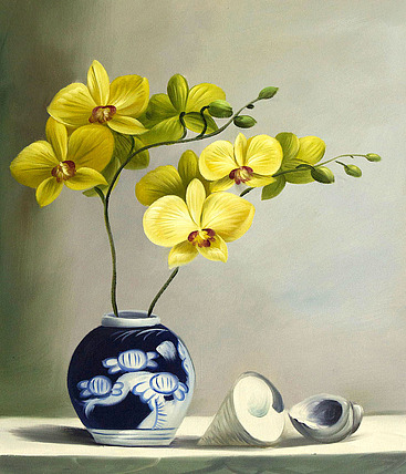 0B 《高贵兰花》 当代油画家 王露露 花卉写实油画